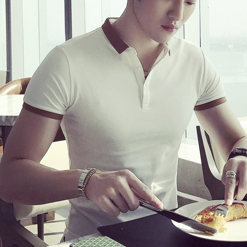 Neutral Color Contrasted Collar Men Polo Shirt
