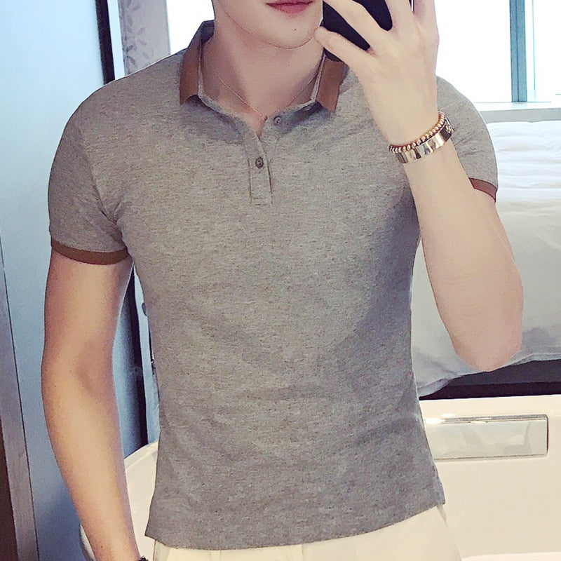 Neutral Color Contrasted Collar Men Polo Shirt