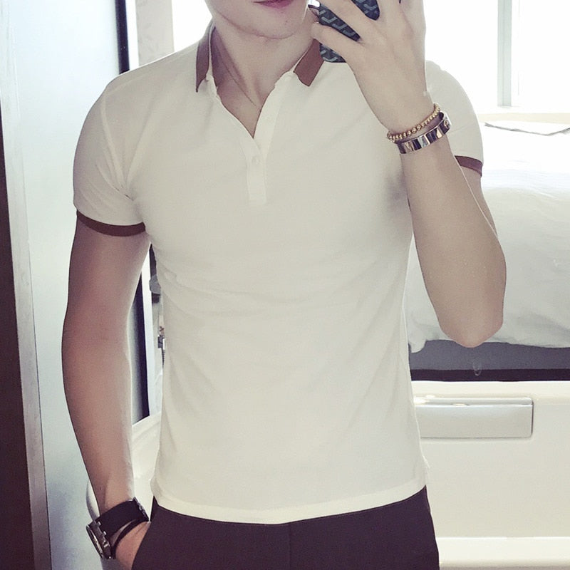 Neutral Color Contrasted Collar Men Polo Shirt
