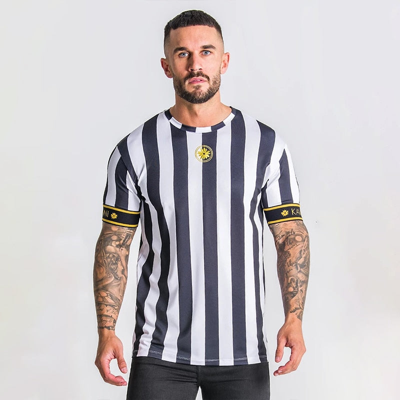 Stripes and Classic Gold Printed Stretch Men T-shirt
