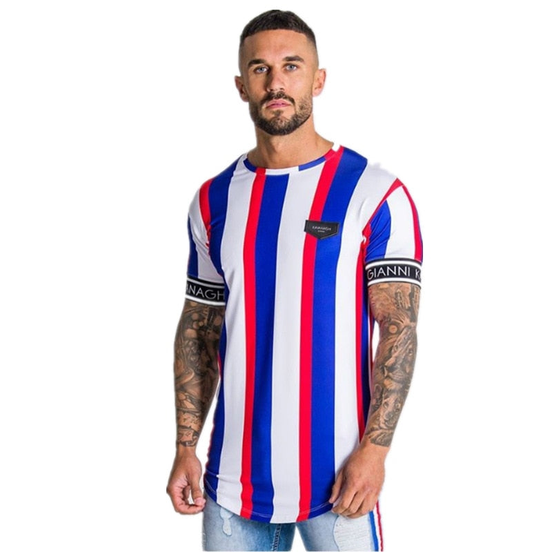 Stripes and Classic Gold Printed Stretch Men T-shirt
