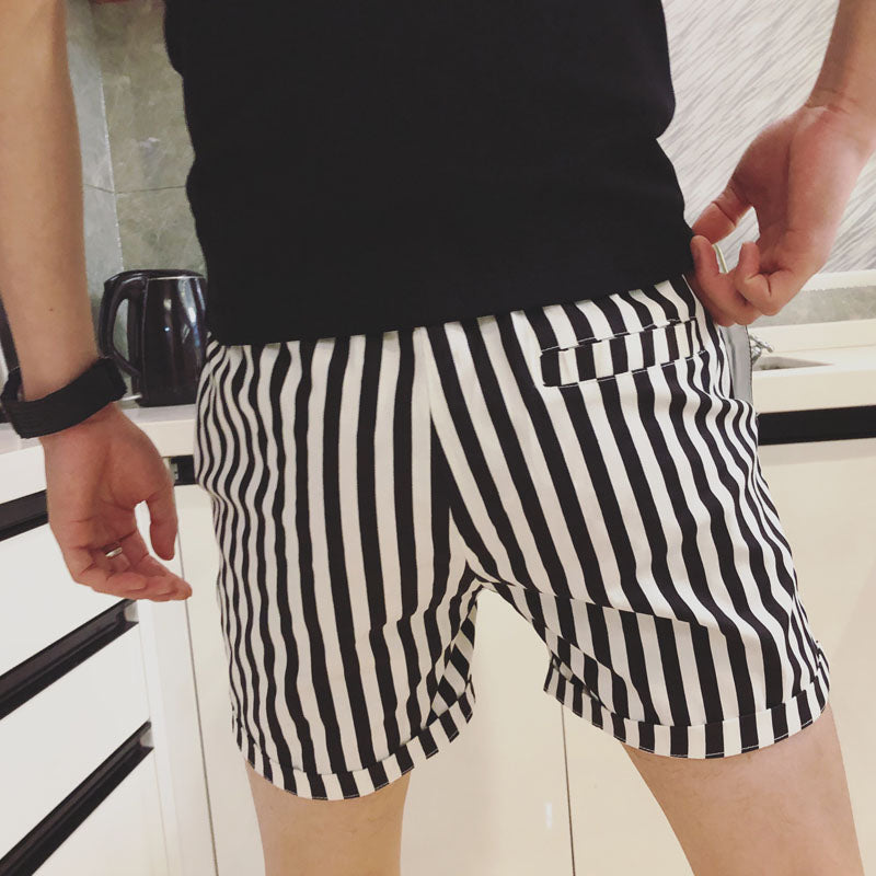 Mono Stripe Elastic Waisted Men Shorts