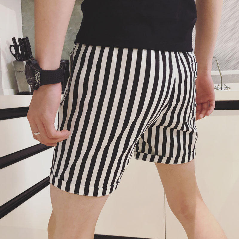 Mono Stripe Elastic Waisted Men Shorts