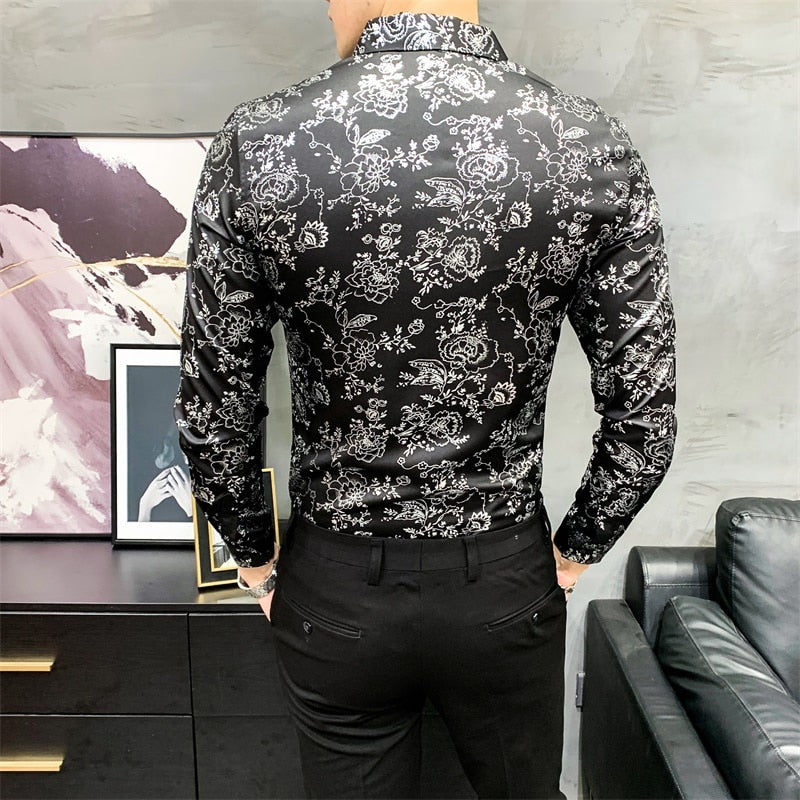 Contrast Color Flower Printed Long Sleeve Shirt