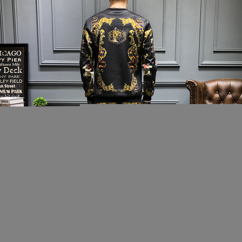 Casual Chinese Style Print Men Sweatshirt and Pants