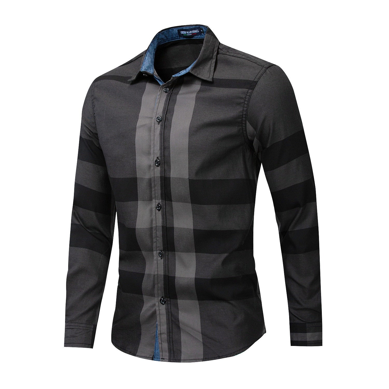 Casual Vertical Plaid Men Slim Fit Shirt
