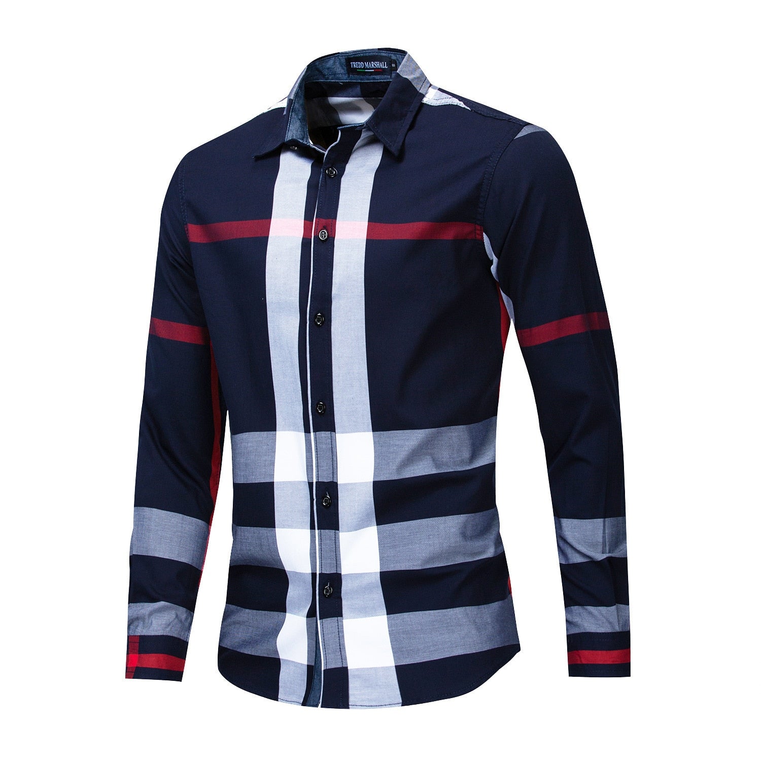 Casual Vertical Plaid Men Slim Fit Shirt
