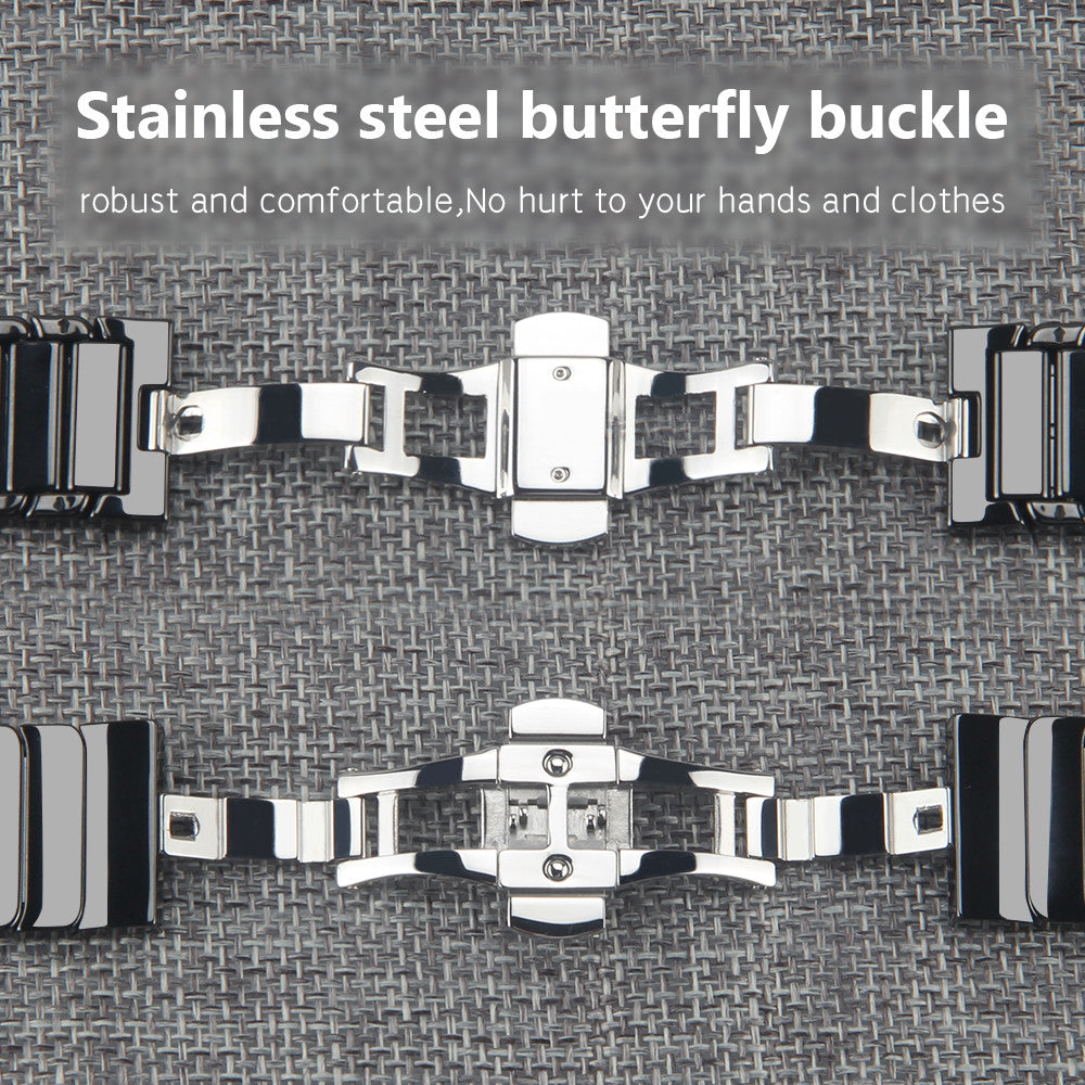 Link Style Ceramic Bracelet Apple Watch Band with Butterfly Closure