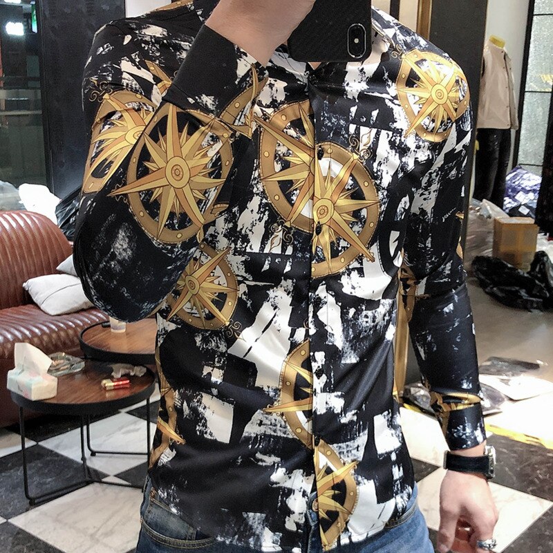 Wind Direction Printed Pattern Long Sleeve Shirt