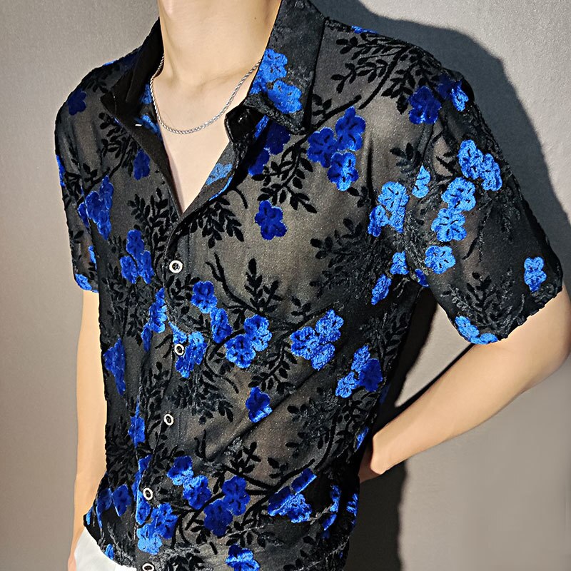 Small Blue Floral Transparent Shirt