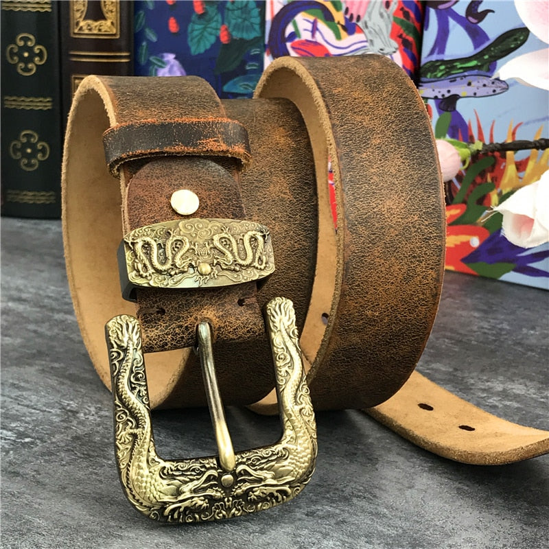 Chinese Dragon Buckle Decorated Cowboy Brass Belt