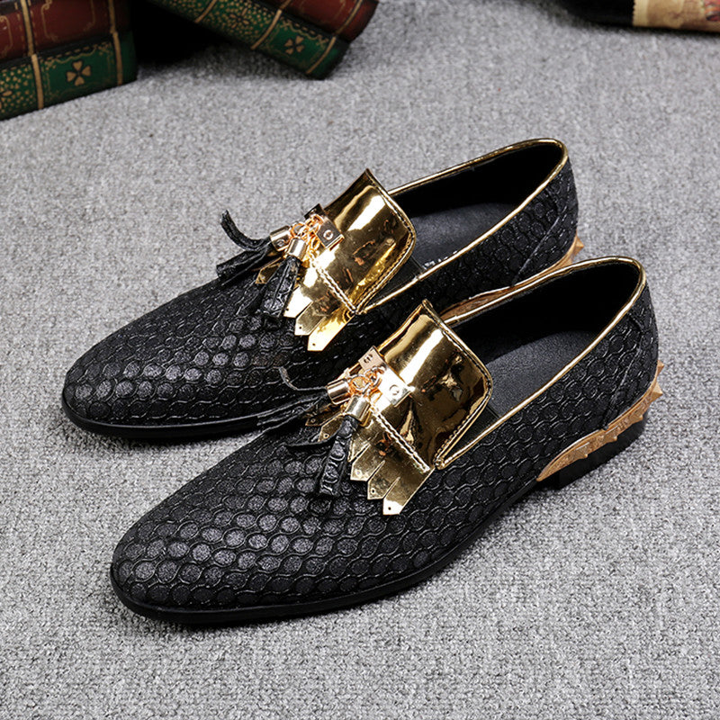 Slip On Tassel Pattern Leather Gold Rivet Men Loafers
