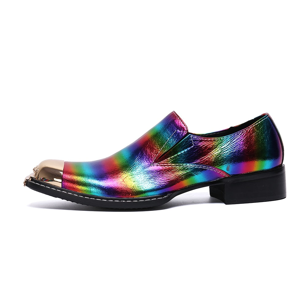 Square Toe Black Rainbow Formal Prom Style Men Loafers Shoes