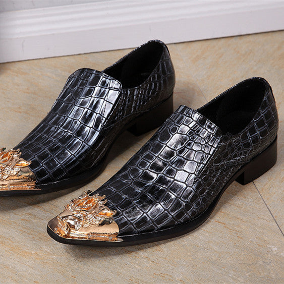 Metal Tiger Toe Crocodile Look Men Leather Shoes