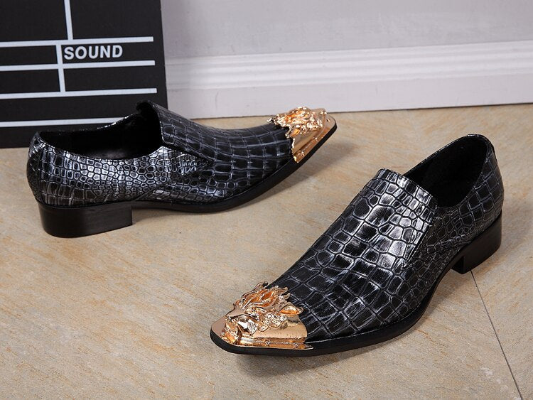 Metal Tiger Toe Crocodile Look Men Leather Shoes