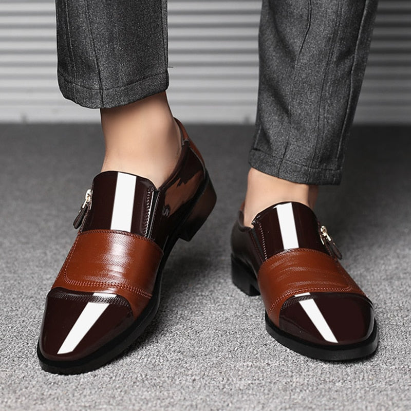 Shining Center Leather Slip-On Shoes