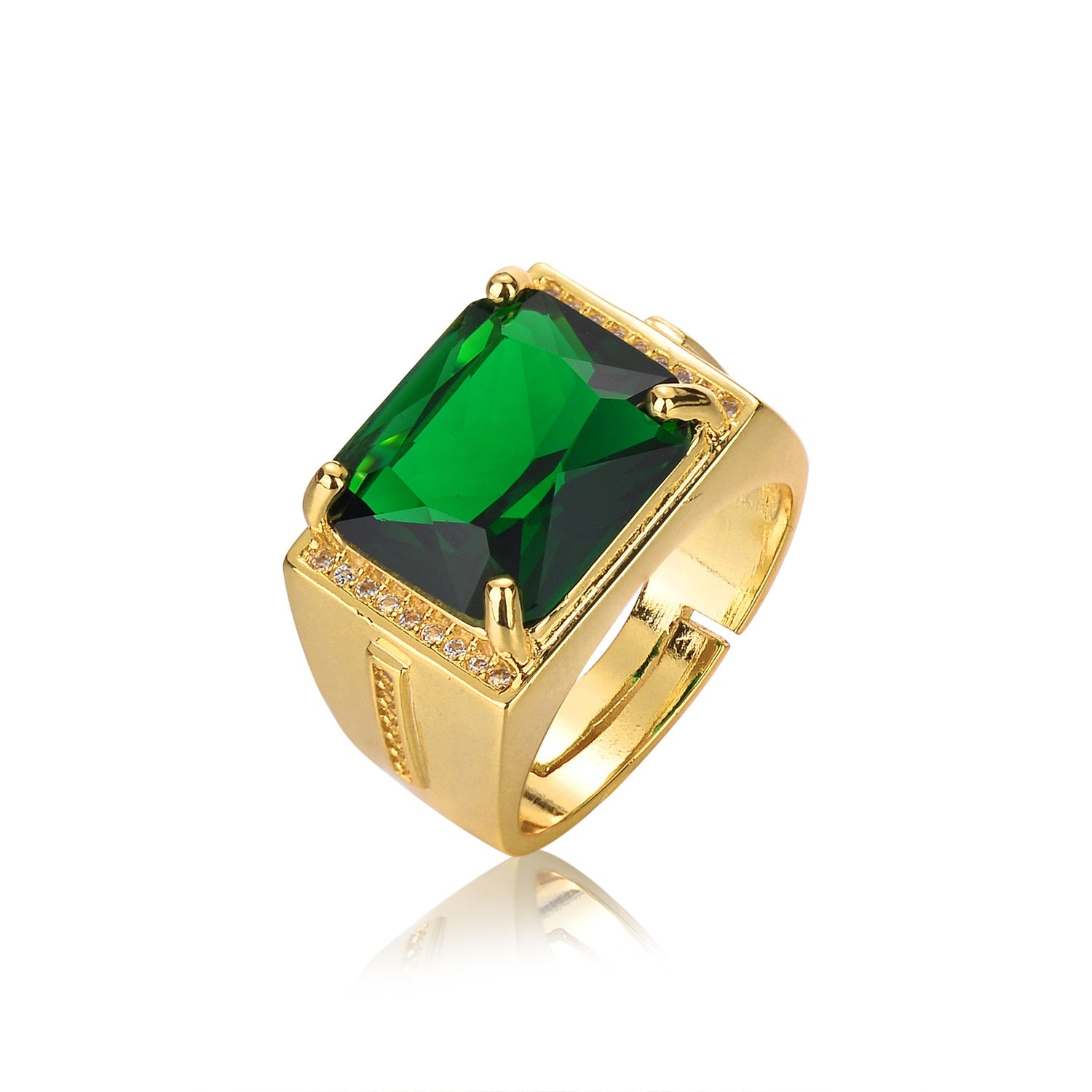 Classic Style Emerald Stone Golden Ring
