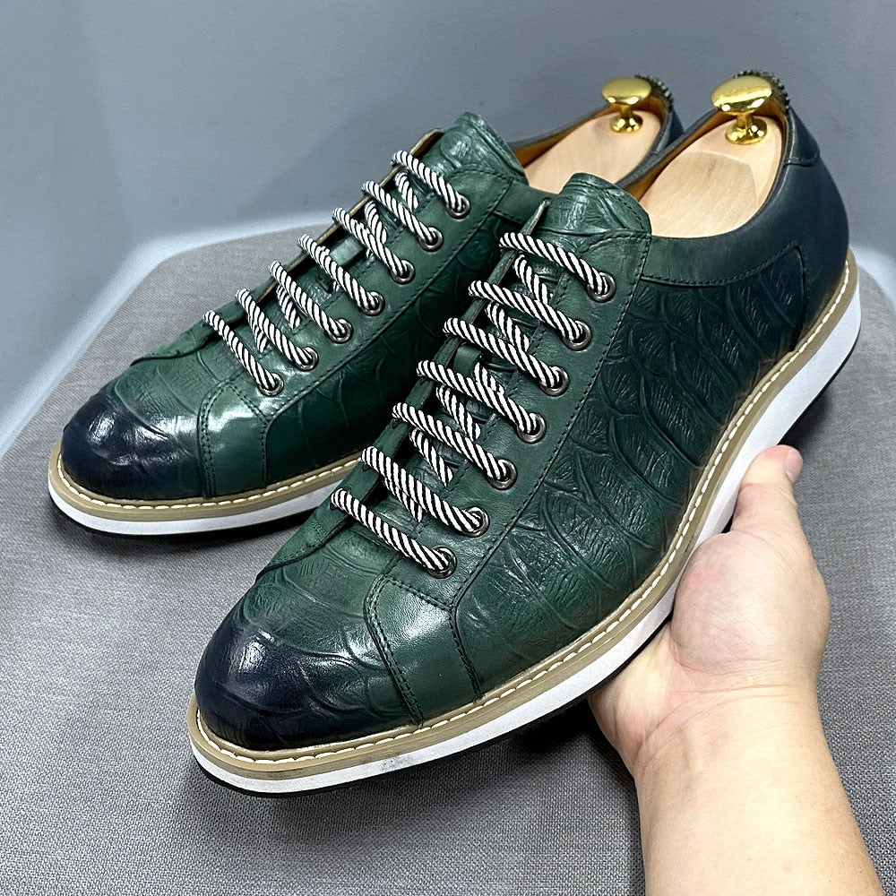 Casual Genuine Leather Alligator Print Derby Shoes