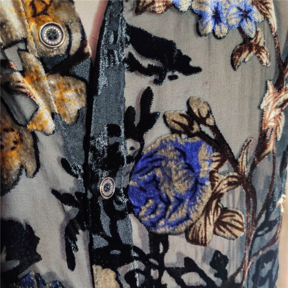 Colorful Flowers Pattern Embroidery Shirt