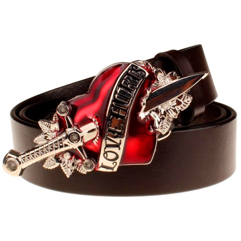 Metal Enameled Heart Men Biker Style Belt