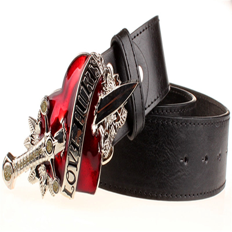Metal Enameled Heart Men Biker Style Belt
