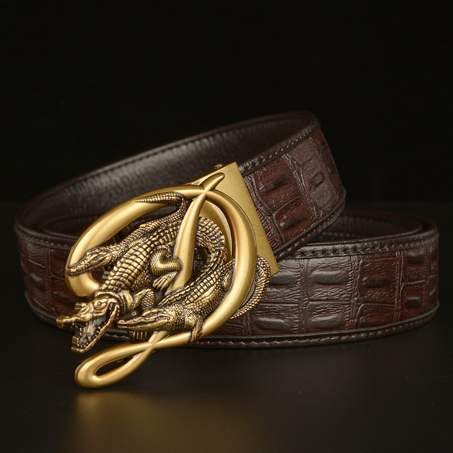 D Letter and Crocodile Buckle Leather Belt