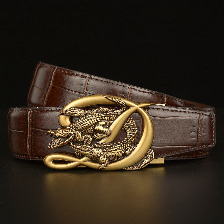 D Letter and Crocodile Buckle Leather Belt