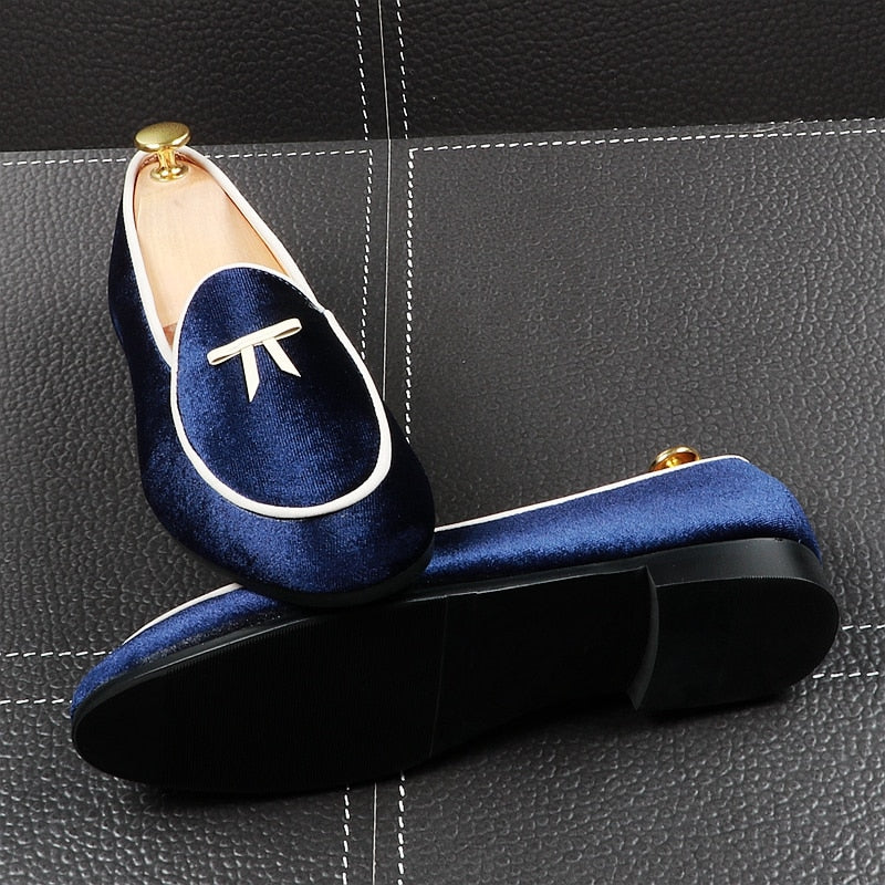 Suede with White Lining and Ribbon Detail Men Loafers Shoes