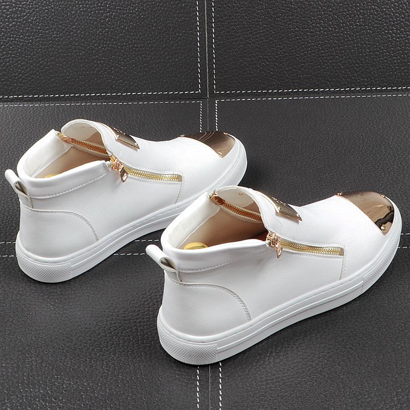 Casual Metal Decoration Double Zipper High Top Men Sneaker