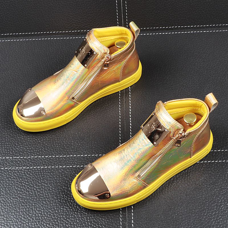 Casual Metal Decoration Double Zipper High Top Men Sneaker
