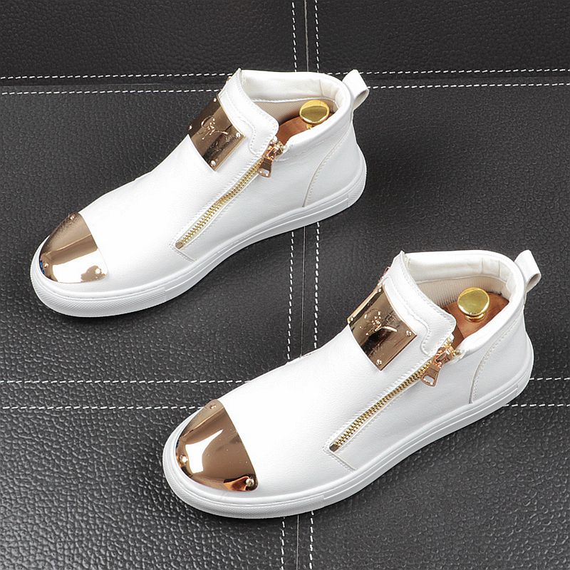Casual Metal Decoration Double Zipper High Top Men Sneaker