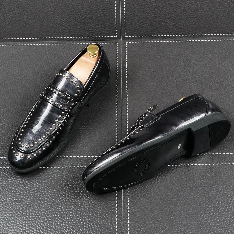 Shine Casual Slip On Pointed Toe with Rivets Men Loafers Shoes