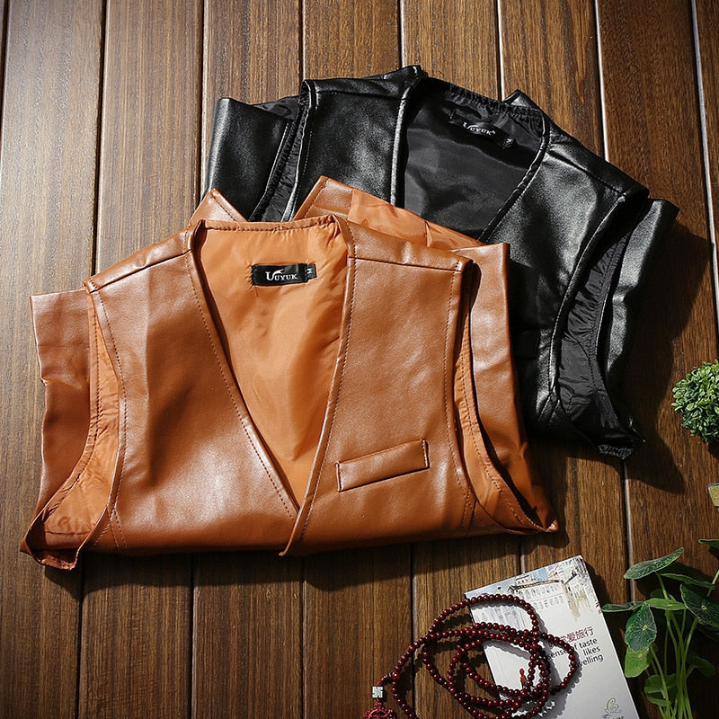 Solid Color Faux Leather Vest