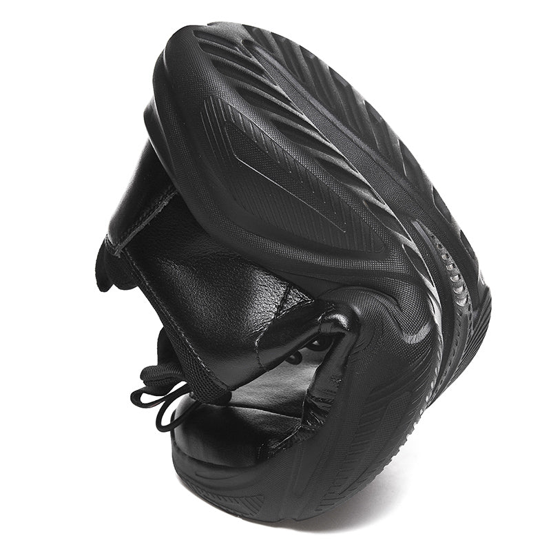 Elastic Laces Men Monochrome PU Leather Sneakers