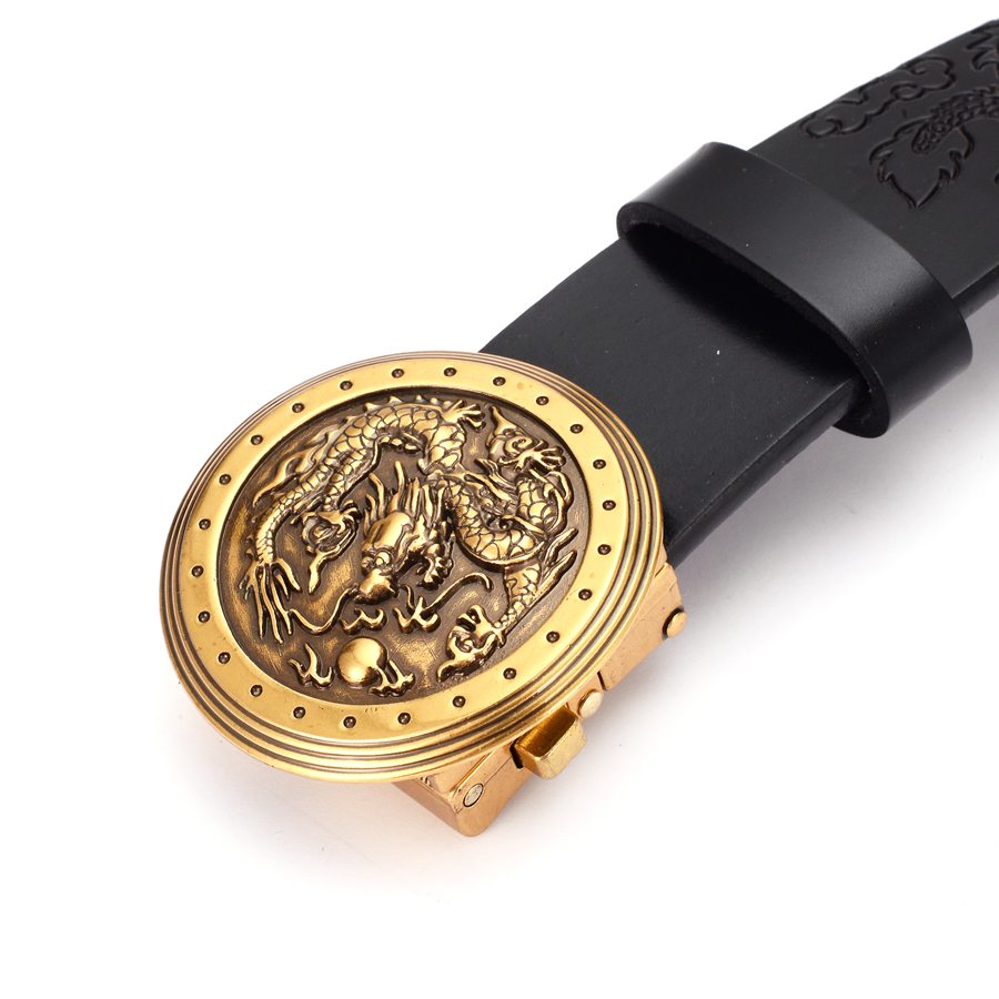 Dragon Pattern Round Buckle Leather Belt