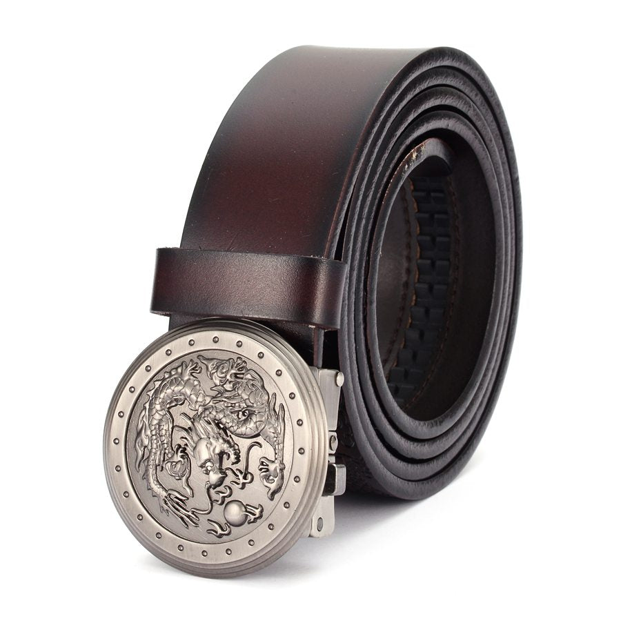 Dragon Pattern Round Buckle Leather Belt