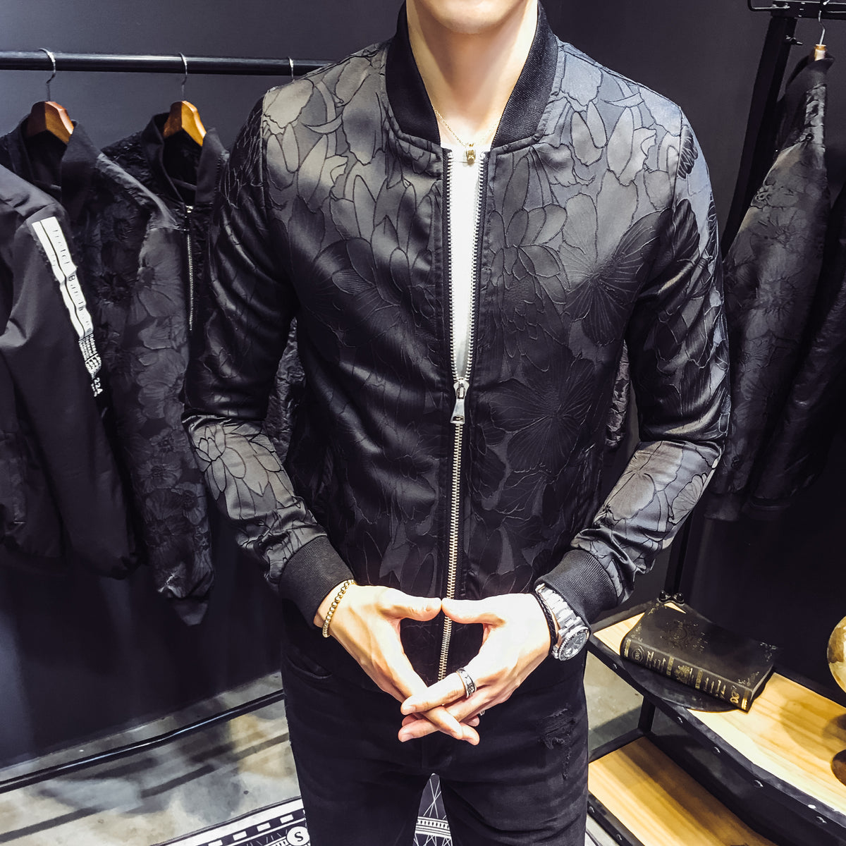 Dark Unique Patterns Men Slim Fit Bomber Jacket - FanFreakz