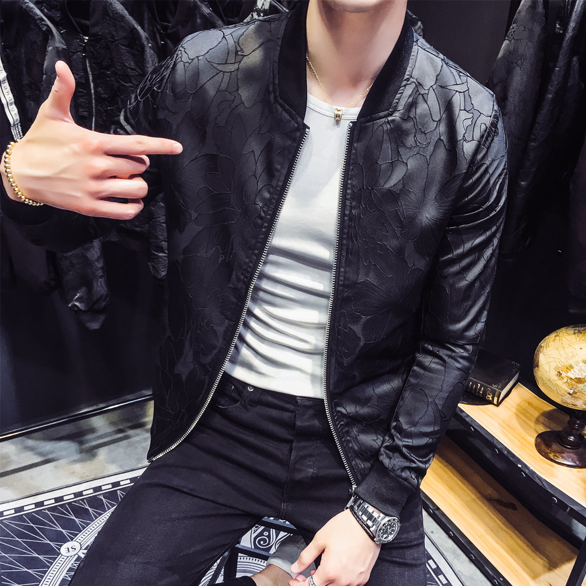 Dark Unique Patterns Men Slim Fit Bomber Jacket - FanFreakz