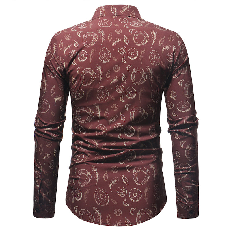 Donut Pattern Print Men Slim Fit Long Sleeves Shirt - FanFreakz