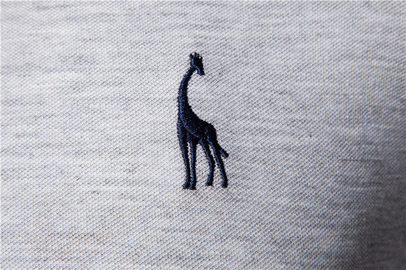 Solid Cotton Giraffe Embroidery Polo Shirt