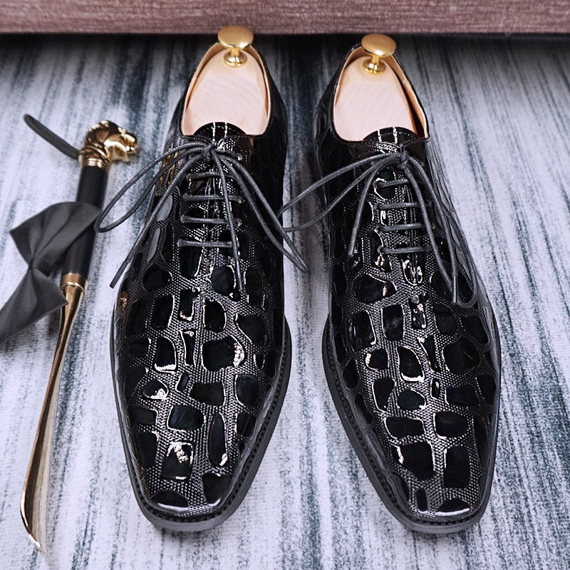 Glossy Animal Pattern Oxford Leather Shoes