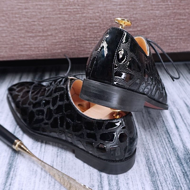 Glossy Animal Pattern Oxford Leather Shoes