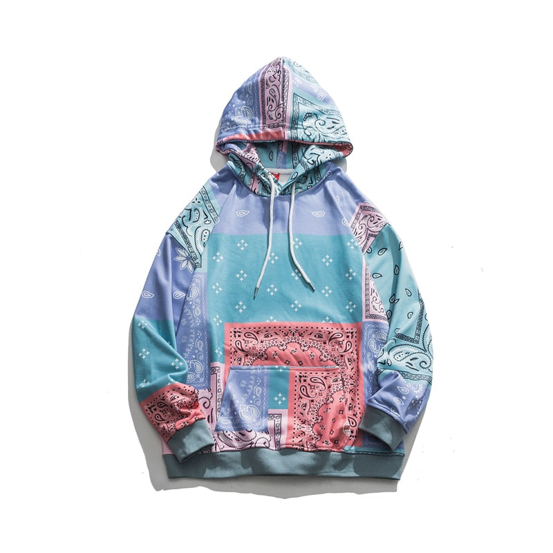Blue Bright Bandana Printed Oversized Hoodies