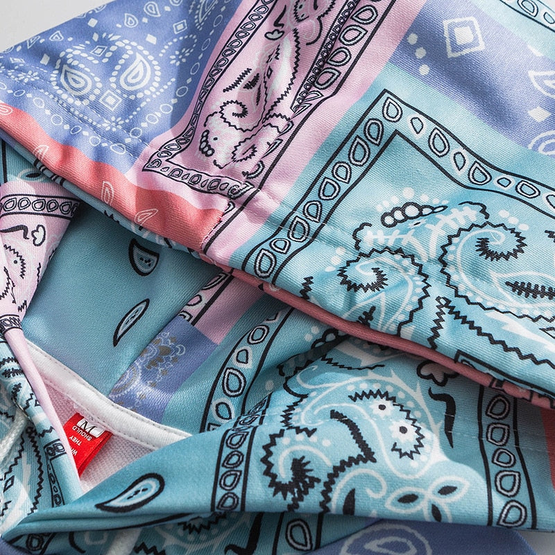 Blue Bright Bandana Printed Oversized Hoodies