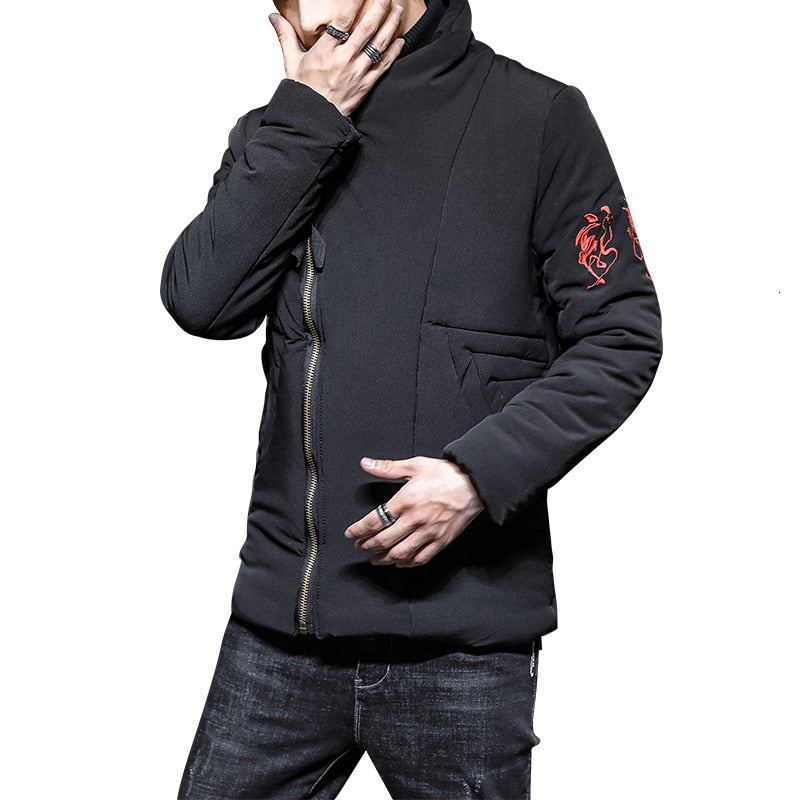 Solid Color with Chinese Style Embroidery Men Padded Jacket