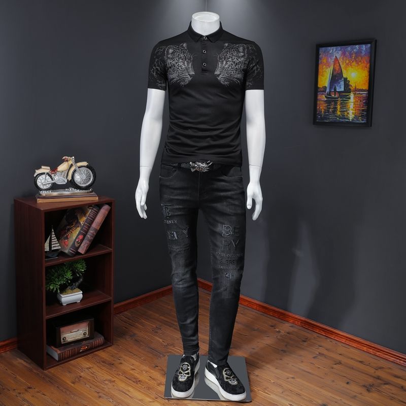 Twin Grey Leopard Head Polo Shirt