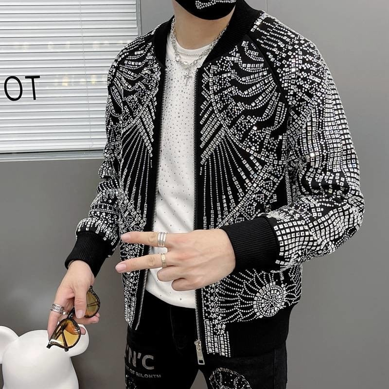 Luxury Retro Abstract Print Polyester Bomber Jacket