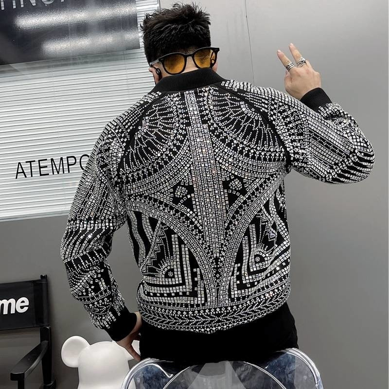 Luxury Retro Abstract Print Polyester Bomber Jacket