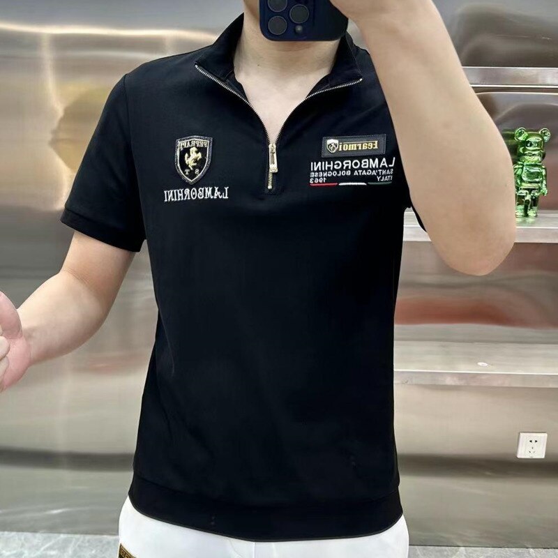 Horse Badge Patch Zipper Polo Shirt