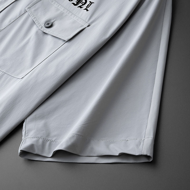 Printed & Rhinestone Decoration Gray Shirt